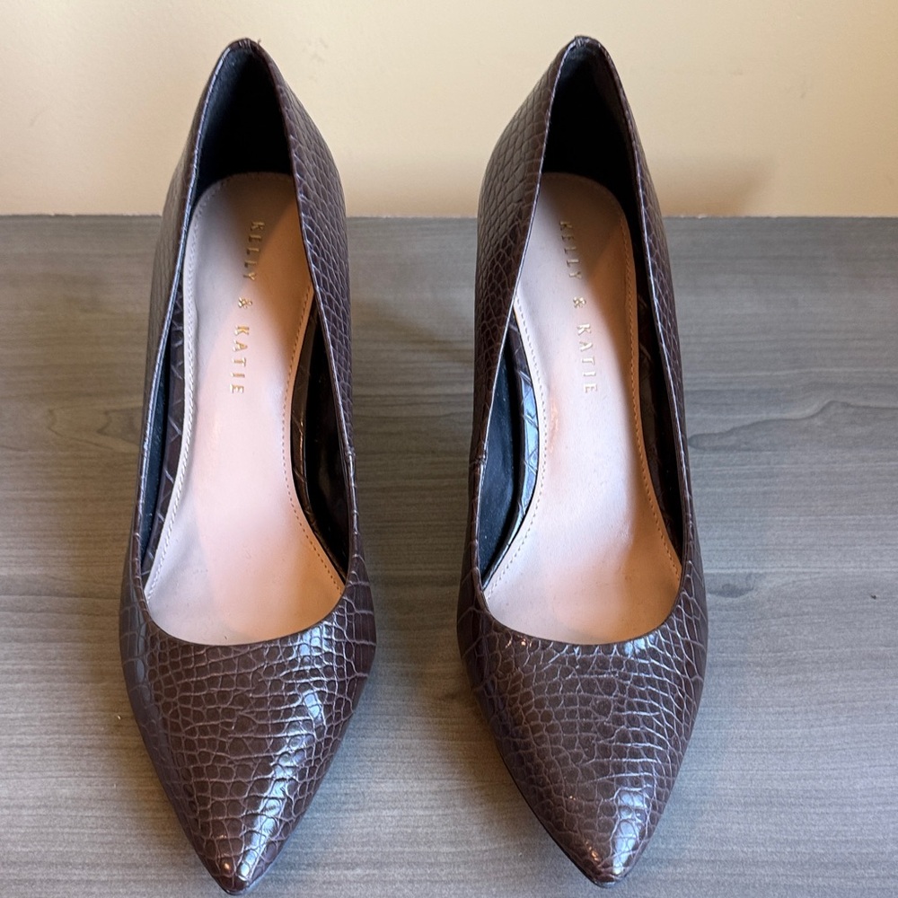 Kelly & Katie Dark Brown Misha Crocodile Textured  Heels